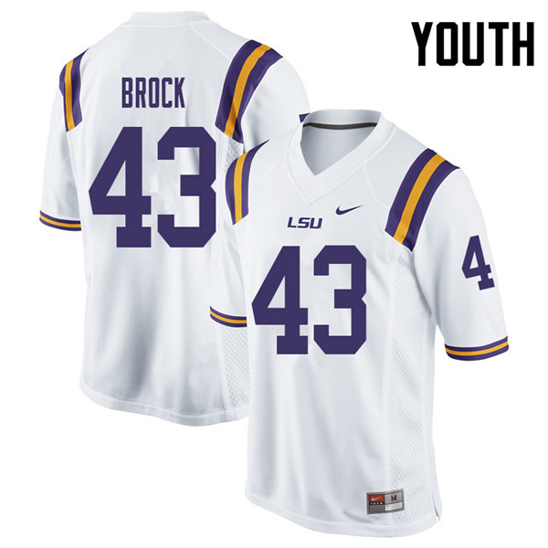 Youth #43 Matt Brock LSU Tigers College Football Jerseys Sale-White - Click Image to Close